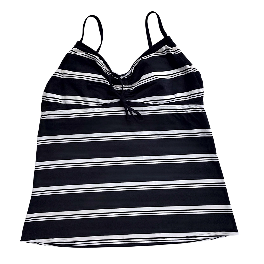 Lands End Tankini Swim Top Womens Size 12L Black/White Striped